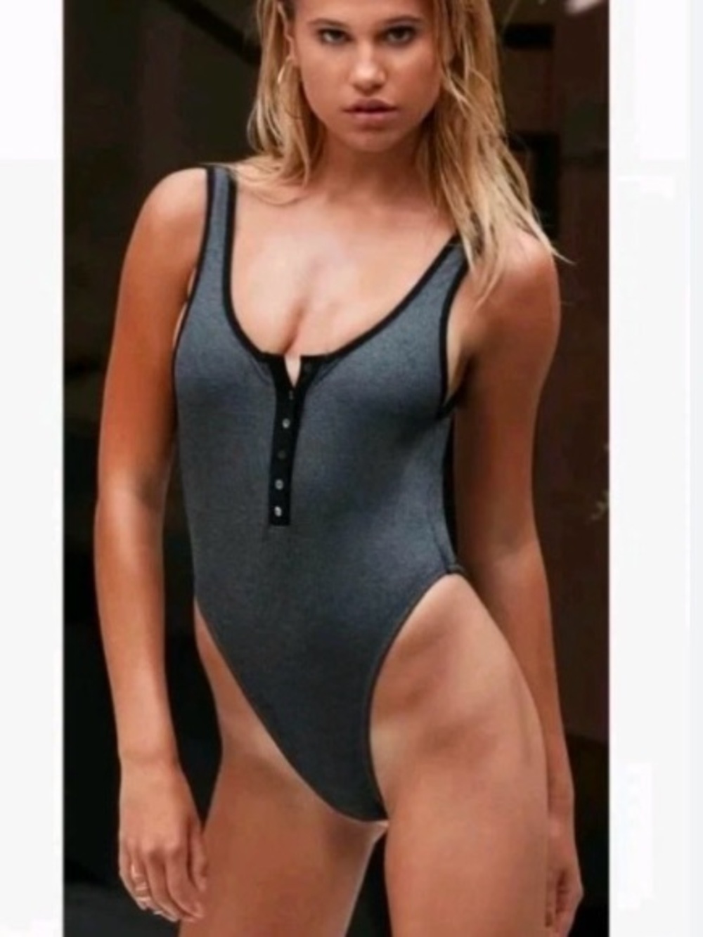 Beach Bunny Presley One Piece Swimsuit Grey Ribbed Swimsuit New